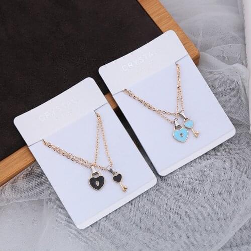 2Pcs Couple Necklace For Women Fashion Key Lock Pendant Link Chain Fashion Jewelry Heart Necklace