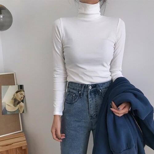 Turtleneck Sweater Spring And Autumn Slim Knit Long-sleeved Shirt Background Pure Color Korean Fashion Black Womens Pullover