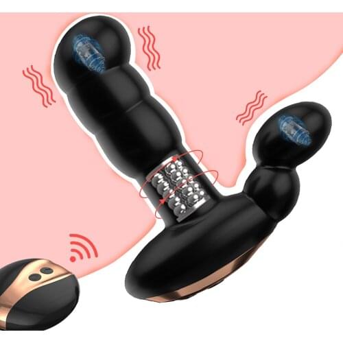 Double Vibration Butt Plugs Rotation Beads Vibrator Adult Sex Toys Wireless Remote Prostate Massager Strapon Dildo Anal Vibrator