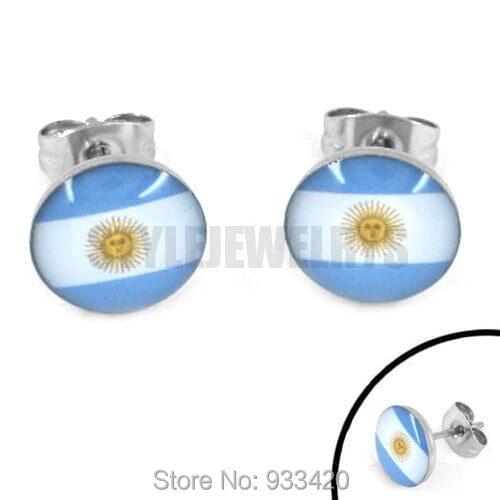Free Shipping! Enamel Argentina Flag Earrings 2014 World Cup Brazil Stainless Steel Jewelry Motor Earring Studs SJE370090