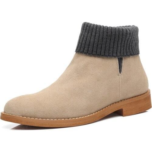 Nubuck Leather Chelsea Ankle Boots For Men Height Increasing Flats Sock Botas Spring Autumn Male Casual Shoes