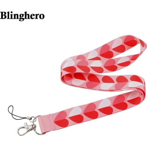 CB803 Heart Lanyard Pink Neck Strap for Key ID Card Phone Straps Badge Holder DIY Hanging Rope Mobile Phone Accessories