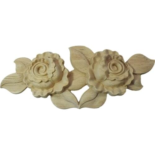 Wood Carved Corner Onlay Applique Door Cabinet Rose Unpainted European Style for Home Door Cabinet Decoration