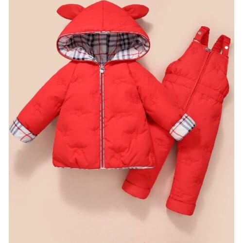 Children Down Coat Jacket+jumpsuit Kids Toddler Girl Boy Clothes Down 2pcs Winter Outfit Suit Warm Baby Overalls Clothing Sets