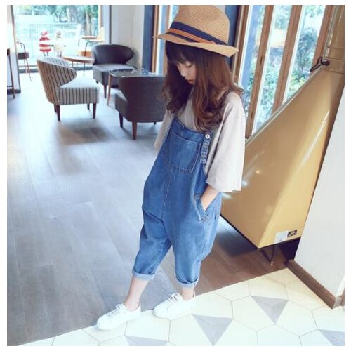 Girls denim Jumpsuit Overalls new Korean childrens pants casual Harlan trousers For Kids Baby Girls Jeans 3 4 5 7 8 10 12 Years