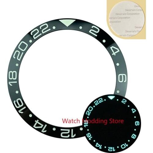 HQ 24 Hours 38mm Black GMT Sloping Design Ceramic Bezel Insert Set for GMT Watch SKX007/009 Super Blue Luminous