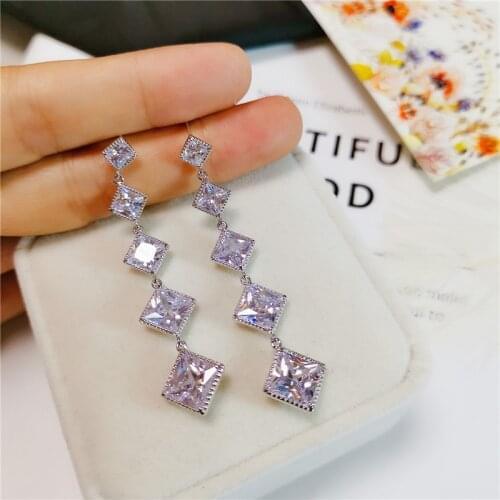 Korean Plata filled Crystal Wedding Earrings for Women Fashion Rhinestone CZ Bridal Big Long Tassels Drop Earrings Jewelry