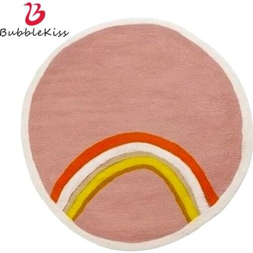 Bubble Kiss Round Carpets For Living Room Cute Rainbow Pattern Rug Home Cartoon Thicken Children Bedroom Soft Climbing Floor Mat