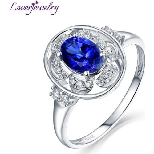 LOVERJEWELRY 2020 Women Tanzanite Engagement Rings Real 14K White Gold SI Diamonds Ring Fine Jewelry For Women Wedding Best Gift