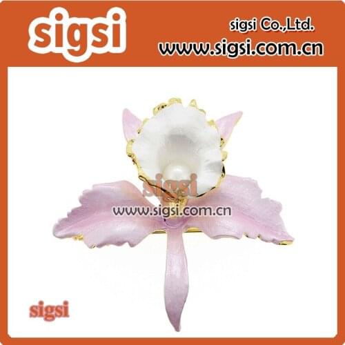 Fashion crystal rhinestone flower brooch garment pin Womens Silvery Tone pink enamel Floral Flower Rose Brooch