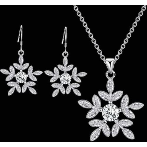 Fashion Crystal Snowflake Chain Necklace Earrings Stud Womens Wedding Gift