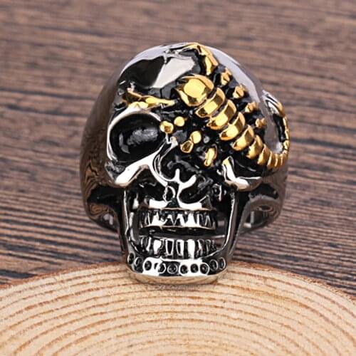 Punk Vintage Mens Ring Stainless Steel Gold Crawling Scorpion Biker men Skull Ring Fashion Jewelry High Quality