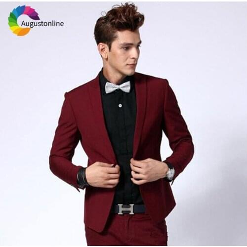 Burgundy Costume Homme Mens Wedding Suits Peaked Lapel Slim Fit Groom Tuxedo 2Piece Custom Made Best Man Blazer Jacket Pants