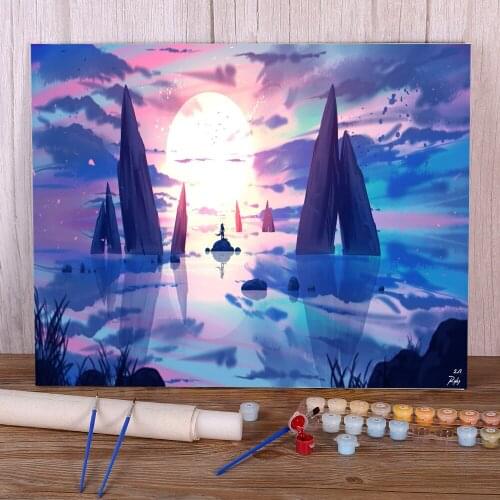 Scenery Reflection Of The Sky Coloring By Numbers Painting Package Oil Paints 50*70 Canvas Painting Decorative Drawing