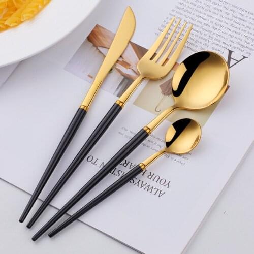 24Pcs Luxury White Flatware Set Gold Cutlery Sets Restaurant Flatware Stainless Steel Tableware Spoon And Fork Set