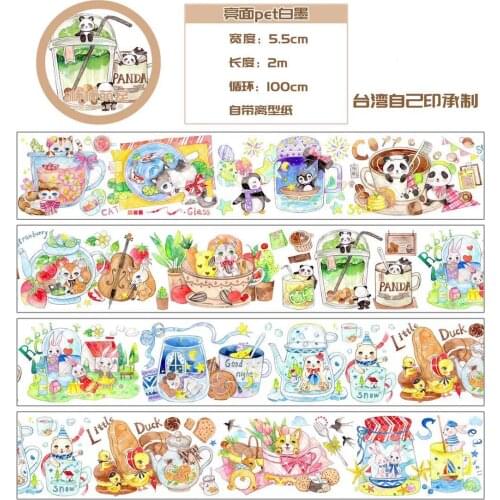 Lovely Cup Panda Clear PET Tape for Card Making Bullet Journal DIY Scrapbooking Label Sticker
