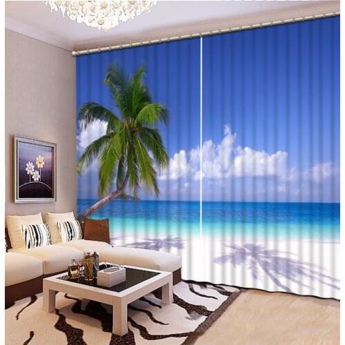 New Custom 3D Beautiful Printed Curtain Coconut Leaf Sea Blackout Shade Window Curtains Window Curtain Living Room