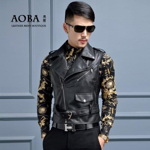 2016 New mens clothing motorcycle leather clothing vest male short design leather vest outerwear singer costumes