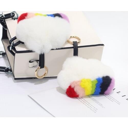 Pendants Keychains Purse-Bag Car-Key-Ring Real Rex Rabbit Fur Pendant Women Cute Clouds Decor-Accessories