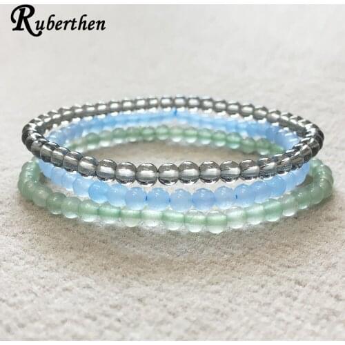 Ruberthen New 4 mm Green Aventurine Bracelet Natural Smoky Quart z Bracelet Set Mini Gem Stone Energy Yoga Chakra Bracelet