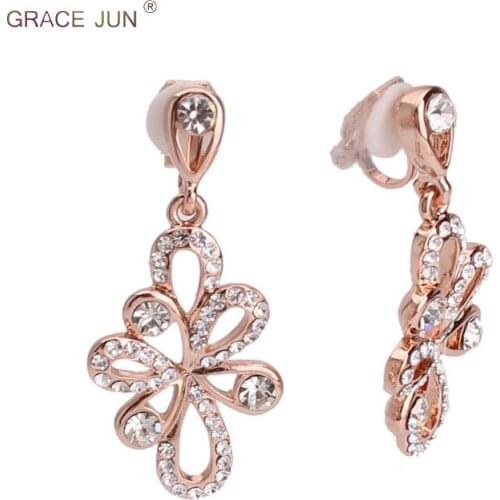 GRACE JUN 2018 New Arrival Rhinestone Bowknot Shape Clip on Earrings No Pierced and Pierced Earrings Fashion Bridemaids Earrings
