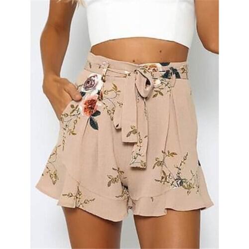 Shorts women floral print short femme 2018 new summer style hot loose belt casual thin mid casual short womens plus size