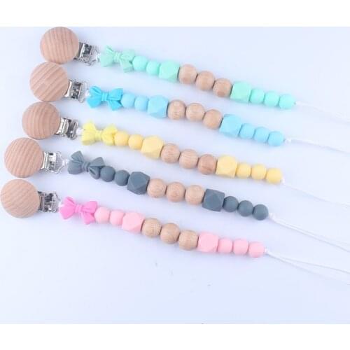 Silicone Bead Pacifier Chain Handmade Safe Teething Nipple Chain/Clip Pacifier Clip Baby Products Beech Clip Anti-off Chain