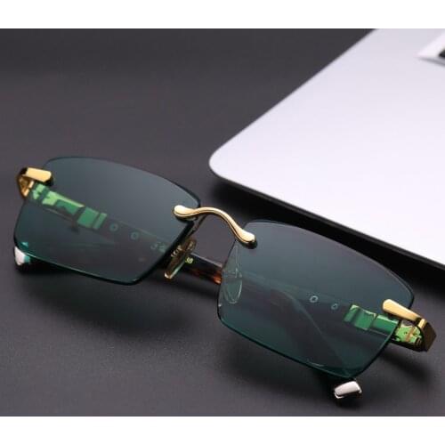 Luxury Rimless Glass Sunglasses Man Woman Natural Crystal Stone Sun Glasses Green Lens Vintage Acetate Frame Anti Eye Dry