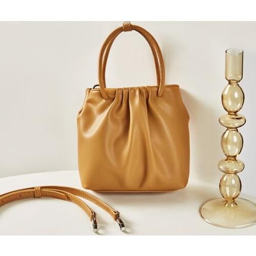 Genuine leather Bucket bag female niche mini fold handbag fashion leather shoulder bag retro messenger bags GN-SB-zzmnst