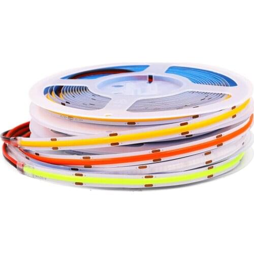 Thin 5mm 8mm Width COB LED Strip 12V 24V 384Led/m RA90 High Bright 0.5m 1m 2m 3m 4m 5m Flexible Tape Diode Led Strip Light Bar