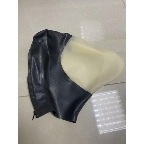 Instock Latex Rubber Hood Transparent Face Enclosed Rubber Mask With Back Zip &Front Breath Hole S/M/L Size Avaiable