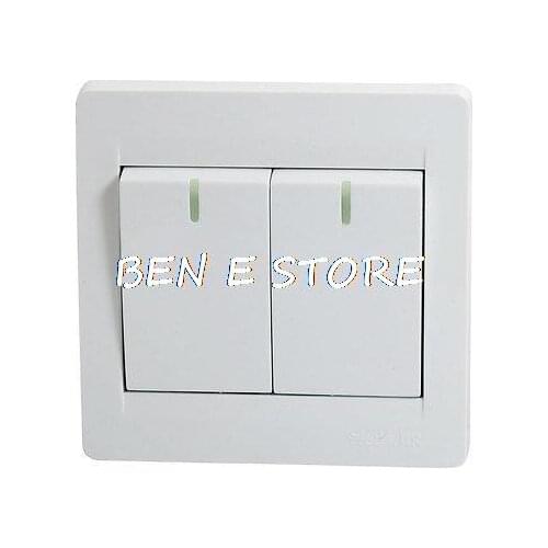 Screws Mount Rectangle 2 Gang White Home Office Wall Panel Switch AC 250V 10A