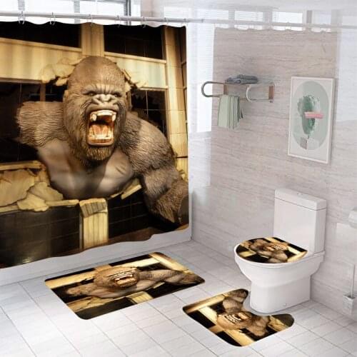 Waterproof Bathroom Shower Curtain Set with 12 Hooks Toilet Seat Bath Mats and Rugs Non-slip Carpet Toilet Covers