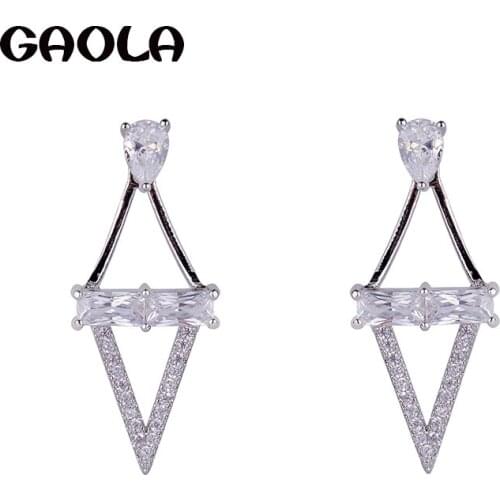 GAOLA Women Geometric Clear Stones Cubic Zircon Rhombic Stud Earrings Valentines Day Gift