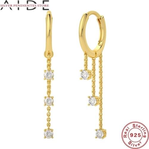 AIDE S925 Sterling Silver Round Hoops Earrings Women Simple Long Chain Combination Earring Oorbellen Aretes De Mujer