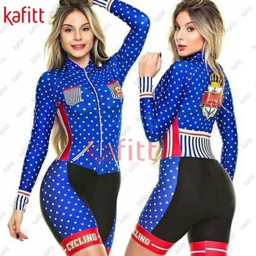 Kafitt Jumpsuit Cycling Jersey Womens Sweatshirt Set Long Sleeve Blue Sexy Women Athlete Triathlon Outdoor Cycling Jersey