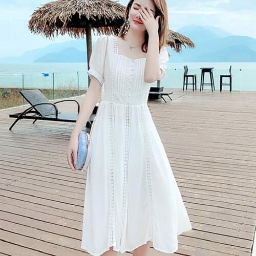 Honeymoon Vacation Party Night Vestidos Long New Women White Maxi Beach Dress Summer 2021 Runway Boho Vintage French Fairy Dress