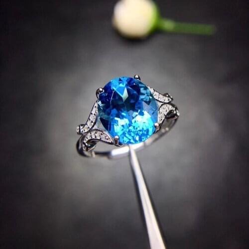 Luxurious Forking Tree branch Natural blue topaz gem Ring S925 Silver Natural Gemstone Ring Womens men party gift fine Jewelry