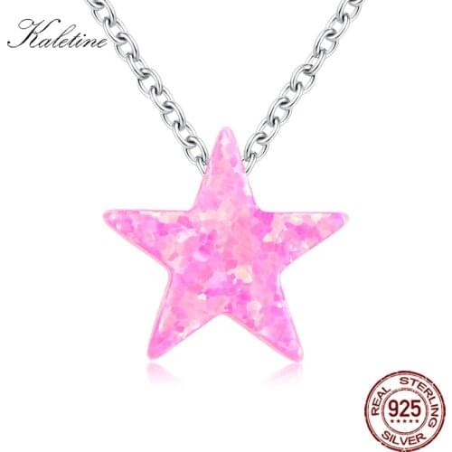KALETINE Women Pink Opal Necklace Sterling 925 Silver Chain Necklaces Star Opal Stones Jewelry for Girls Cute Silver Gifts 2018