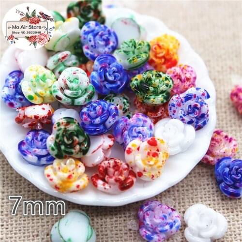 100PCS 7mm Beautiful Mixed Color small Flower Resin Flowers Flatback Cabochon Scrapbooking DIY Phone Decoration