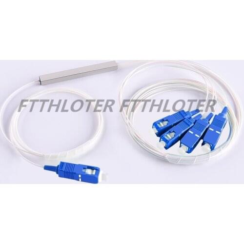 20pcs/lot Blue UPC 0.9mm Steel Tube Fiber Optic PLC Splitter 1x4 SC/UPC Mini Blockless 1*4 SC UPC Connector