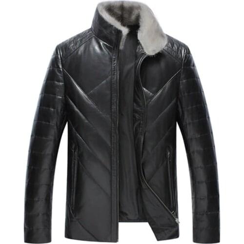 2020 New Arrival Winter Real Sheepskin&Mink Fur Collar White Duck Down Jackets mens real leather coat Plus Size jaqueta de cour