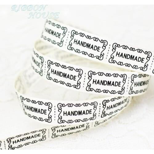 10 yards/lot) 15mm White and Black Printed Satin Ribbon wholesale Pretty Packing Ribbons