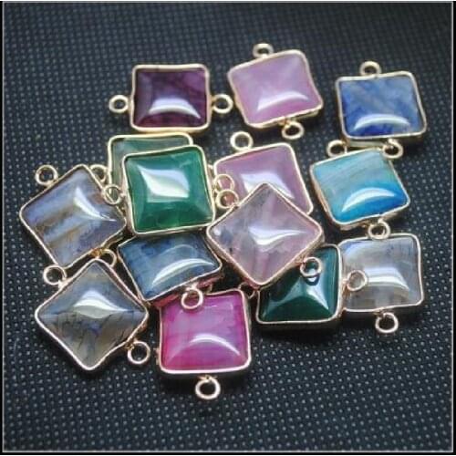 3PCS Natural Gem Stone Connectors Beads Caps For Charming Jewelry Fittings Necklace Or Bracelets Square Shape Parts Suit Matchin