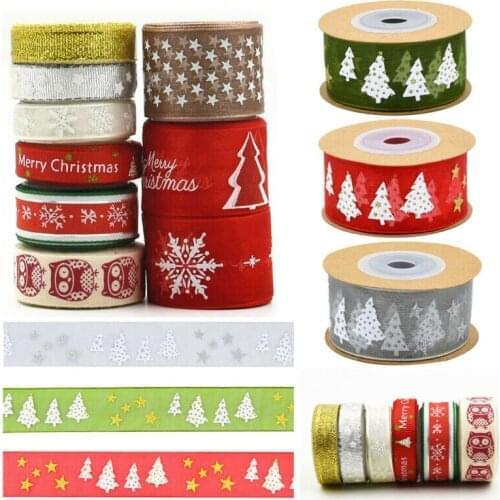 5yards 15mm Multi Design Christmas Ribbon Tying Wreath Rustic Decoration Crafts Florist Printed Sparkly