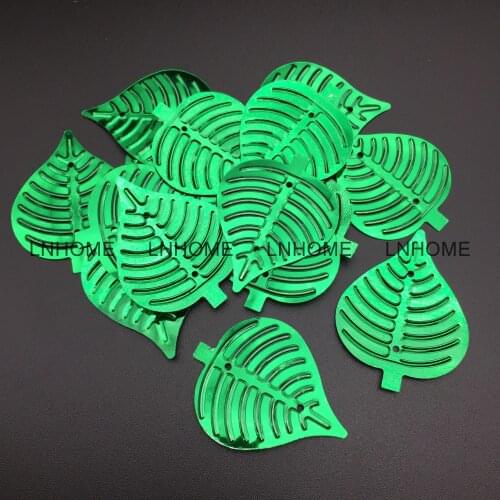 50g/lot PVC Large Leaf Sequins 30*35mm Sewing DIY Christmas Accessories For Crafts Leaves With 2 Holes Green
