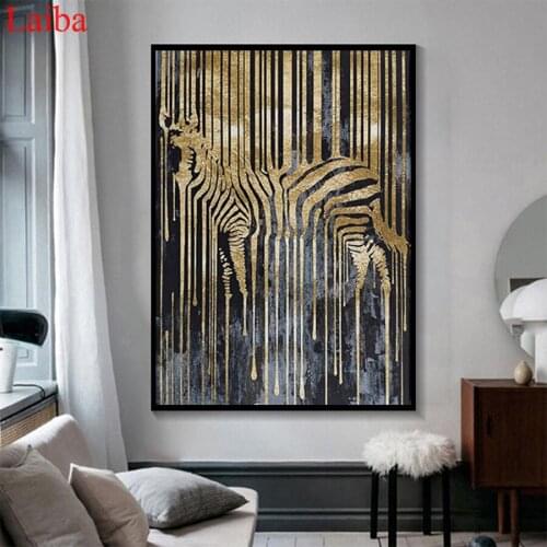 5d photo Round Diamond Painting Nordic Abstract Zebra Gold and Black Full Drill Square Mosaic Home Decor Handmade Embroidery