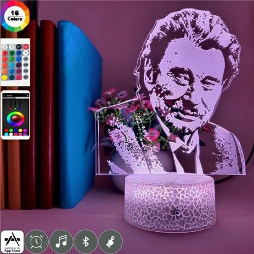 Acrylic 3D Desk Lamp LED Night Light Famous French Singer Johnny Hallyday Party Decoration Fans Gifts Table Lamp Bluetooth Base