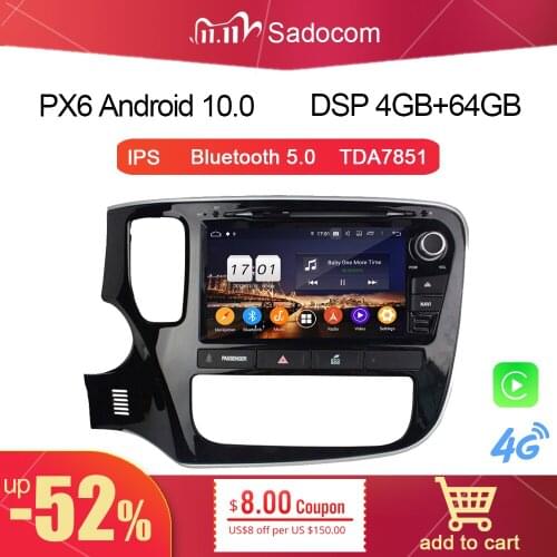 720P 8" DSP PX6 2 din Android 10.0 4G+64GB Car DVD Player multimedia GPS Map RDS autoradio BT For MITSUBISHI Outlander 2014 2015