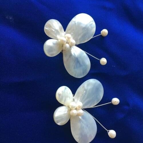White sea shell and freshwater pearl butterfly brooch FPPJ wholesale beads nature unique